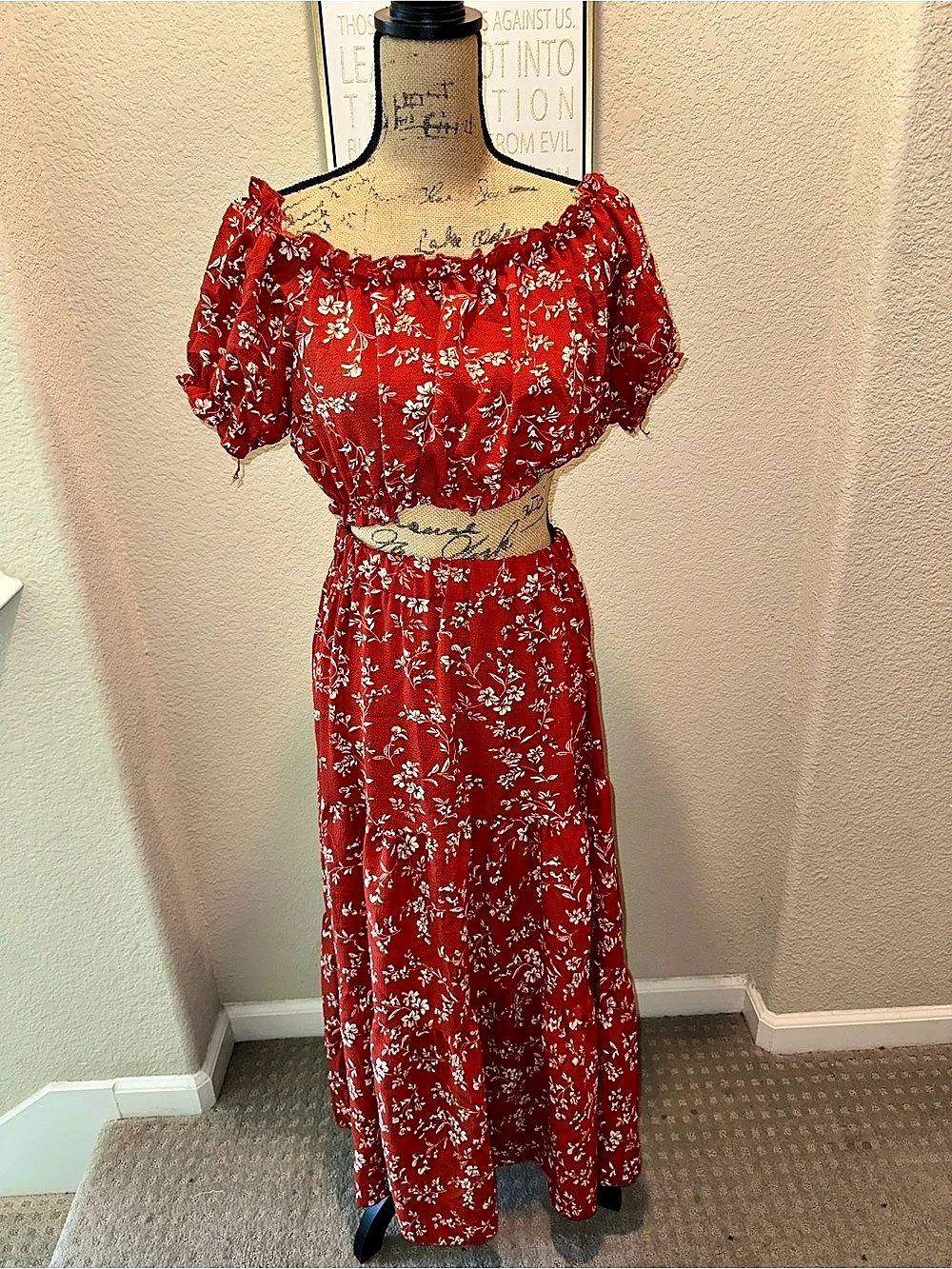 shein Floral Maxi Dress Red & White Like New